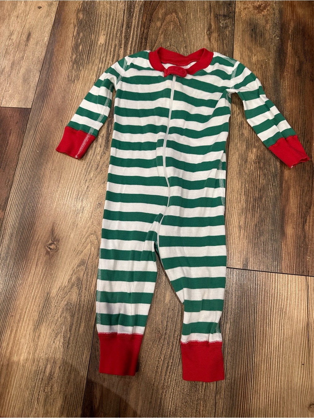 Hanna Andersson Green & White Striped Footless Christmas Pajamas 9-12 month